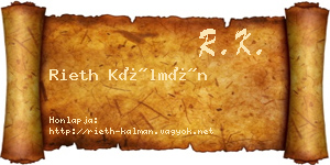 Rieth Kálmán névjegykártya